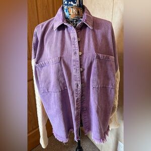 POL Oversized Purple and Cream Shacket - Size Medium NWOT